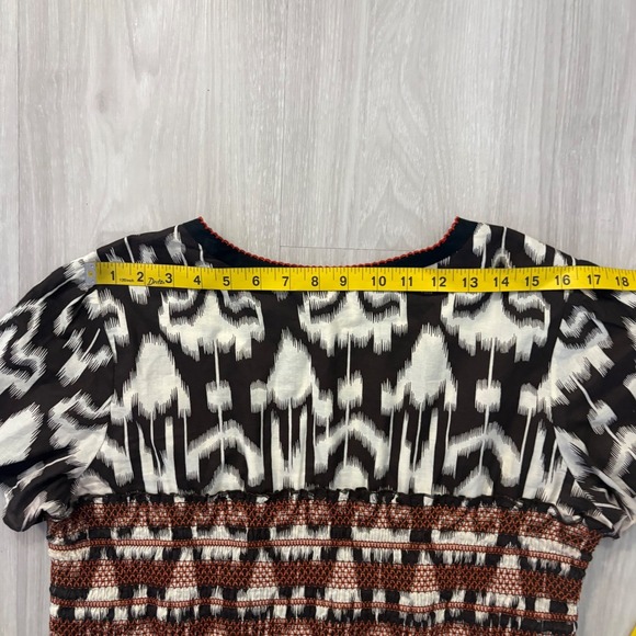 L.A. Blues Blouse Women Ikat Print Smocked Waist Black White Rust Boho Blouse L - Picture 10 of 12